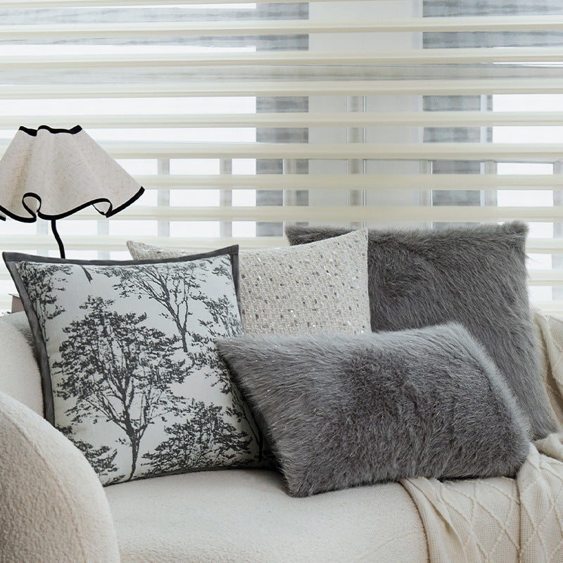 Square decorative cushion cover with finely woven tree jacquard and velvety piping Kalsten