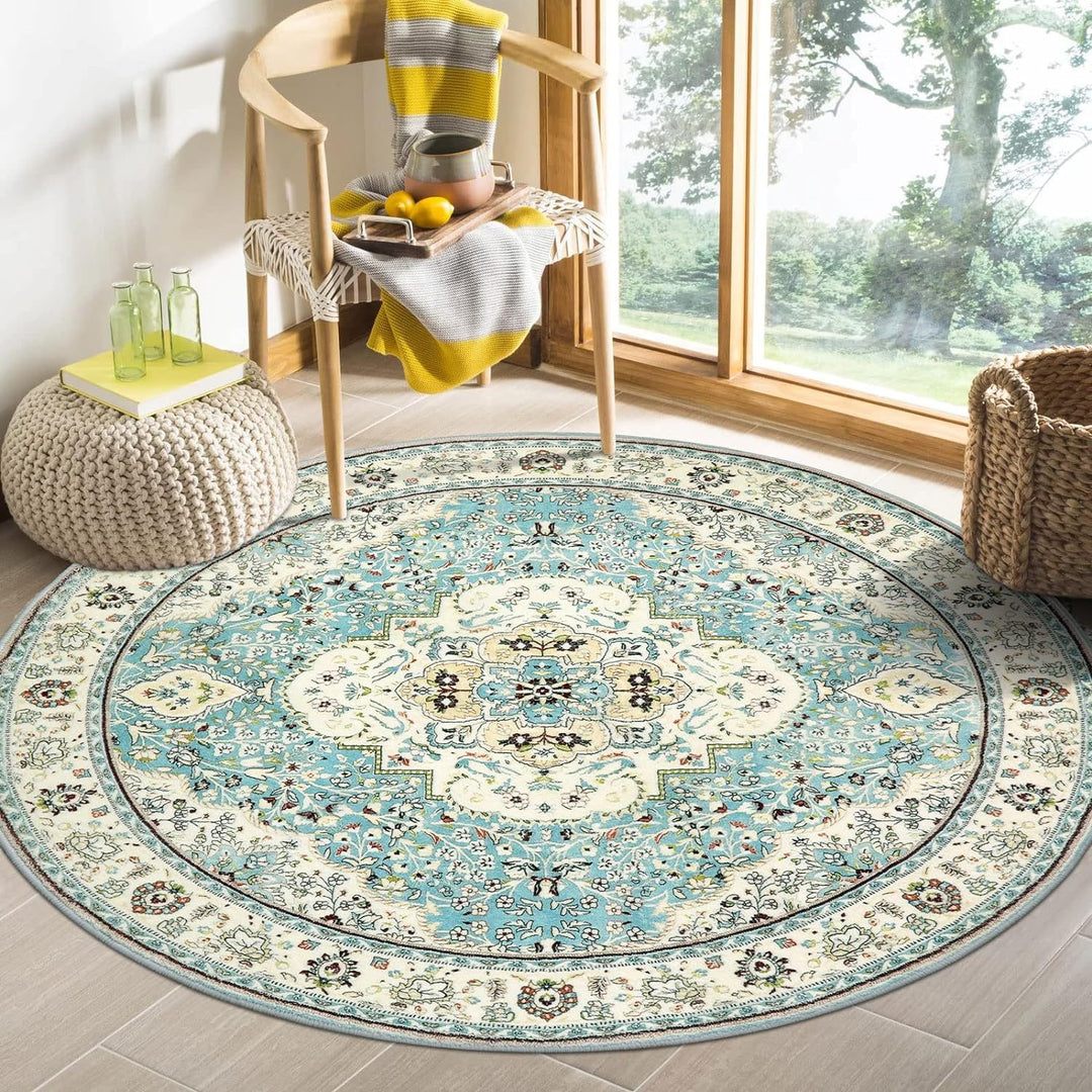 Round Vintage Floral Carpet