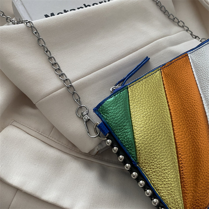 Colorful Metallic Striped Clutch Bag