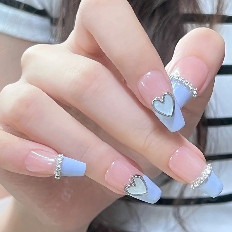 Artificial nails with romantic heart and glitter decorations Kalsten