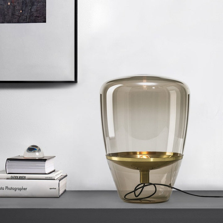 Contemporary Sculptural Glass Table Lamp with Gold Base