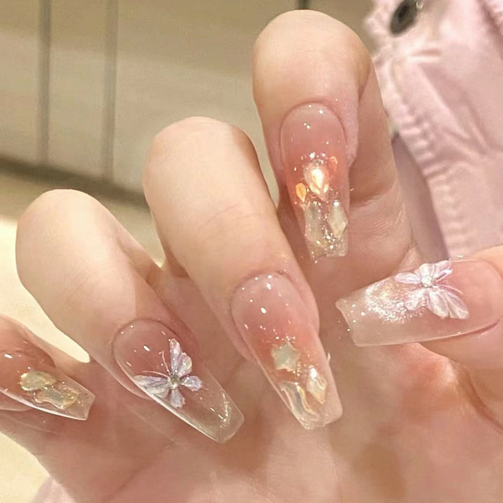 Artful Nail Extensions with Delicate Flower Design Kalsten