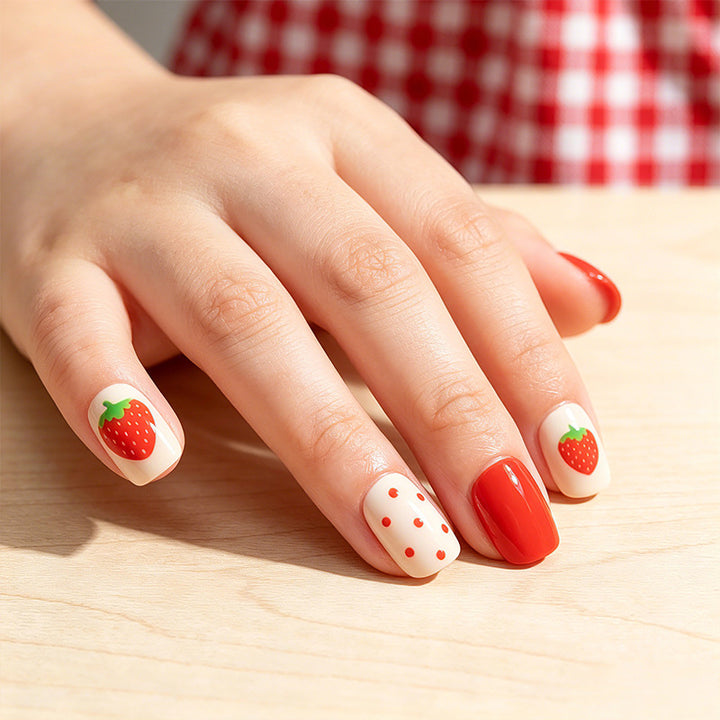 Artificial nail set with cute strawberry and polka dot designs Kalsten