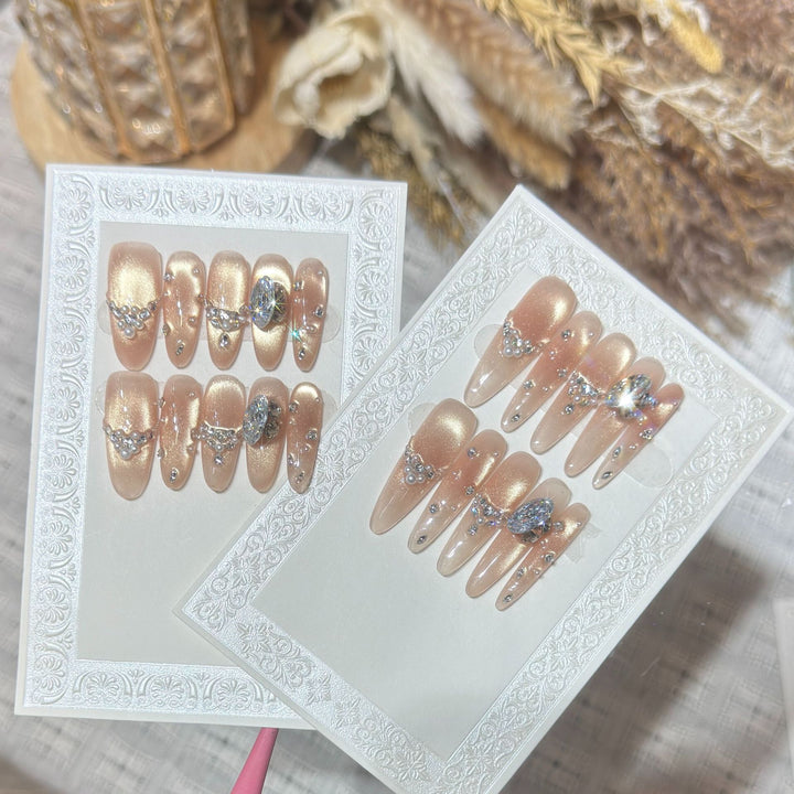 Elegant Stiletto Nail Art Set with Rhinestone and Glitter Detailing Kalsten