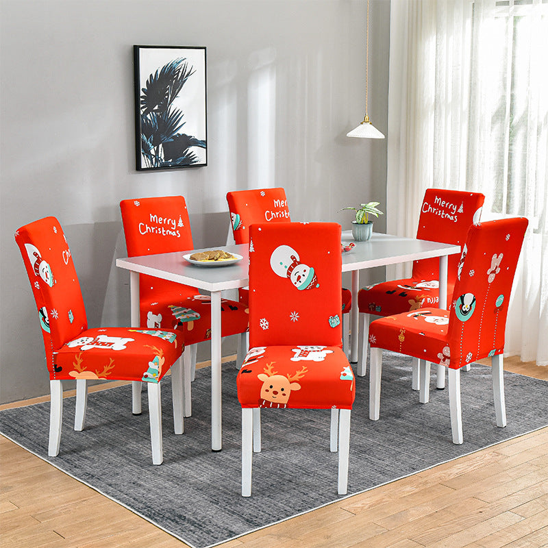 Elastic chair covers with Christmas design for high backrests