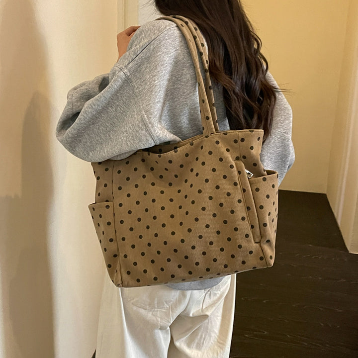 Spacious Polka Dot Canvas Tote Bag