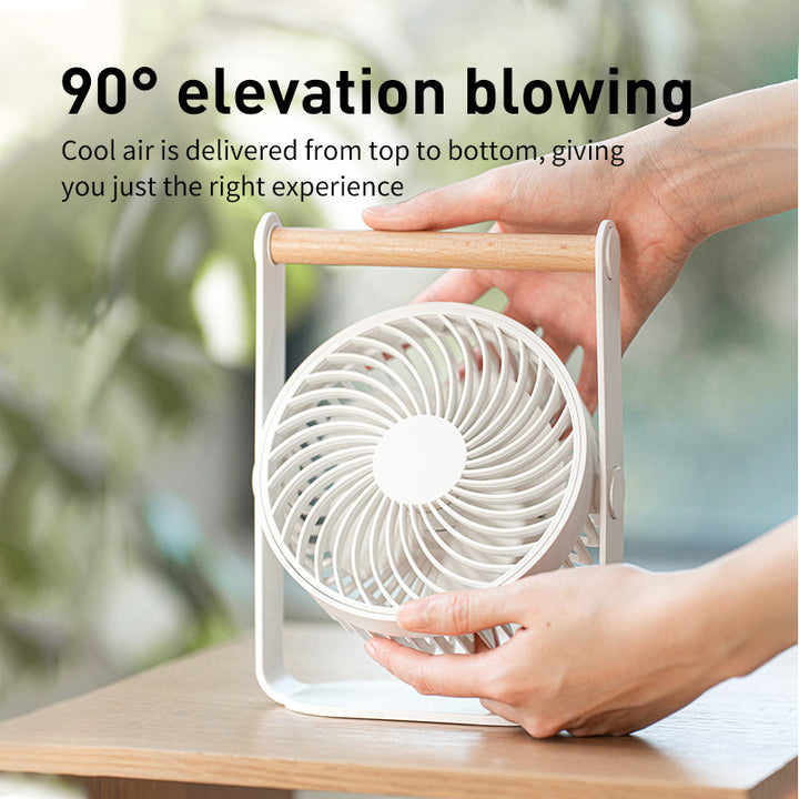 Unisex portable table fan with adjustable tilt function and wooden handle Kalsten