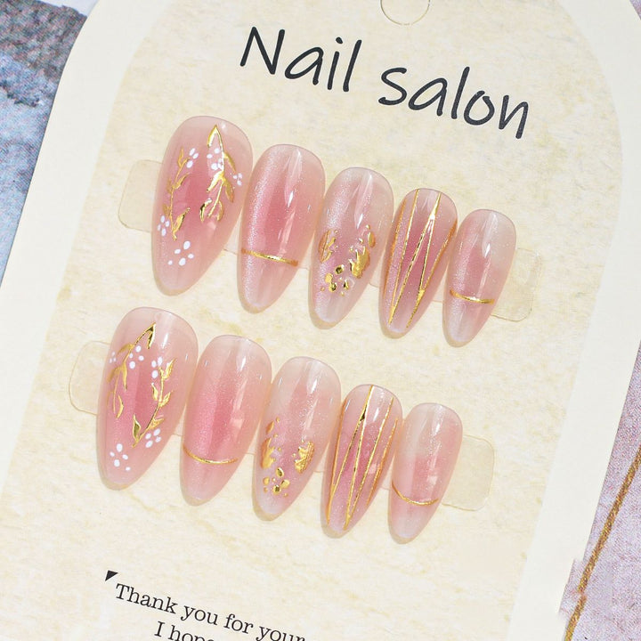 Artistic Press-On Nail Set with Cherry Blossom Design Kalsten
