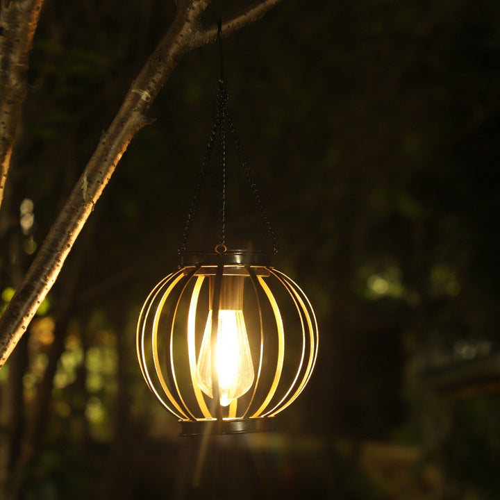 Solar Hanging Outdoor Lanterns With Vintage-Style LED Filament Bulb And Metal Cage Waterproof Suspension Kalsten