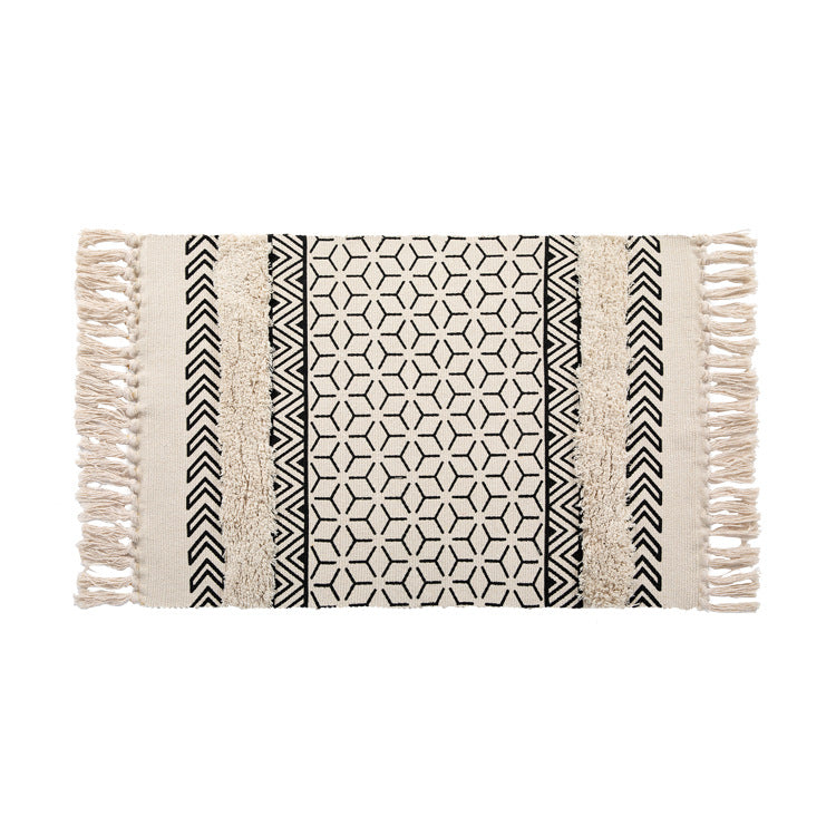 Woven runner rug with fringes and geometric ethnic pattern Kalsten