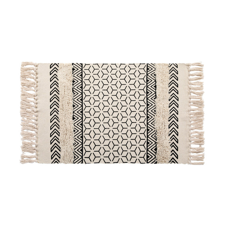 Woven runner rug with fringes and geometric ethnic pattern Kalsten
