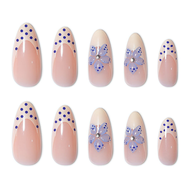 Artistic Floral White Tip Press-On Nails Kalsten