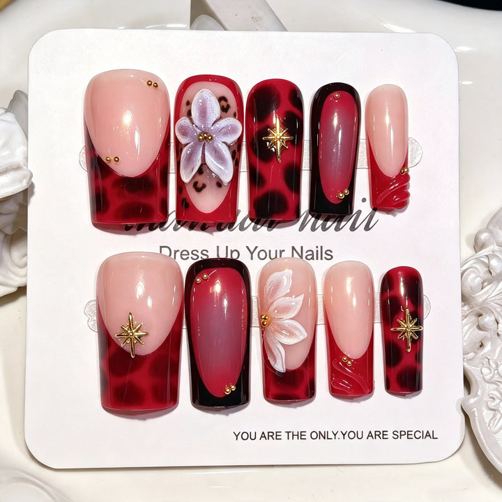 Artistic Floral Press-On Nail Set Kalsten