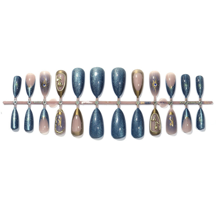 Glittery Press-On Nail Art Set with Unique Geometric Designs Kalsten