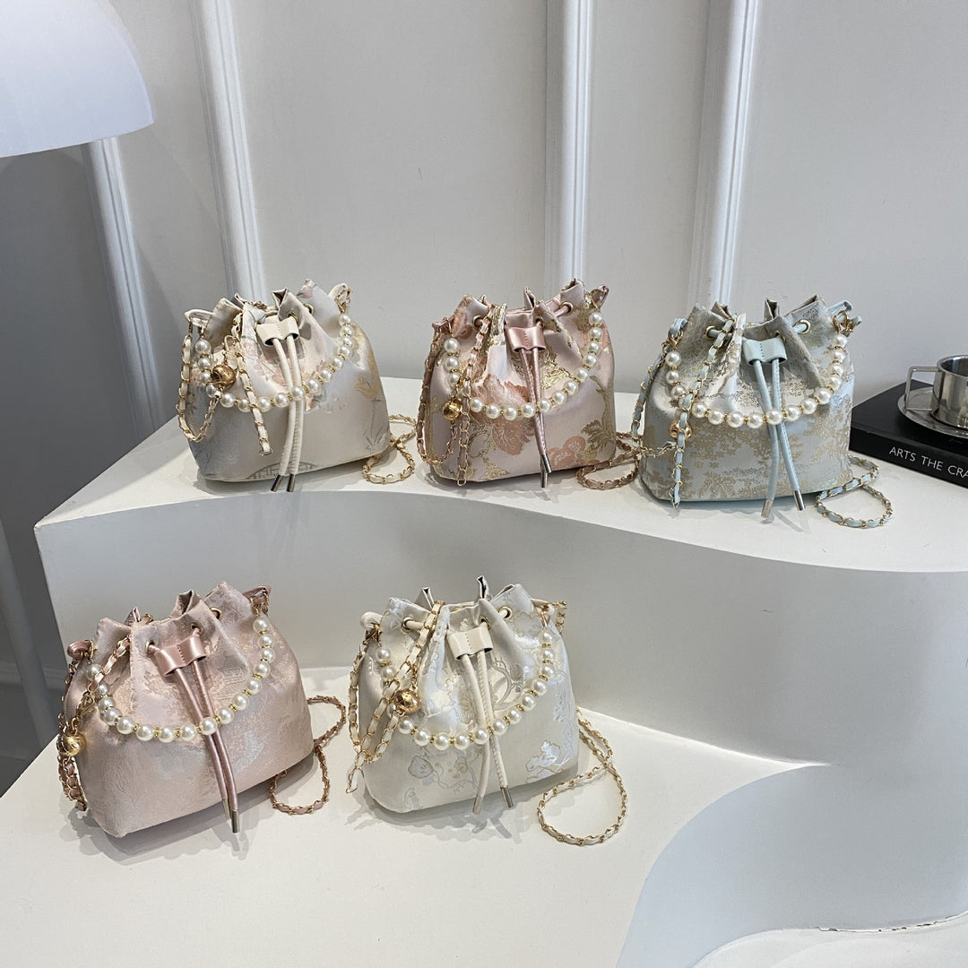Elegant Floral Print Drawstring Bucket Bag Kalsten