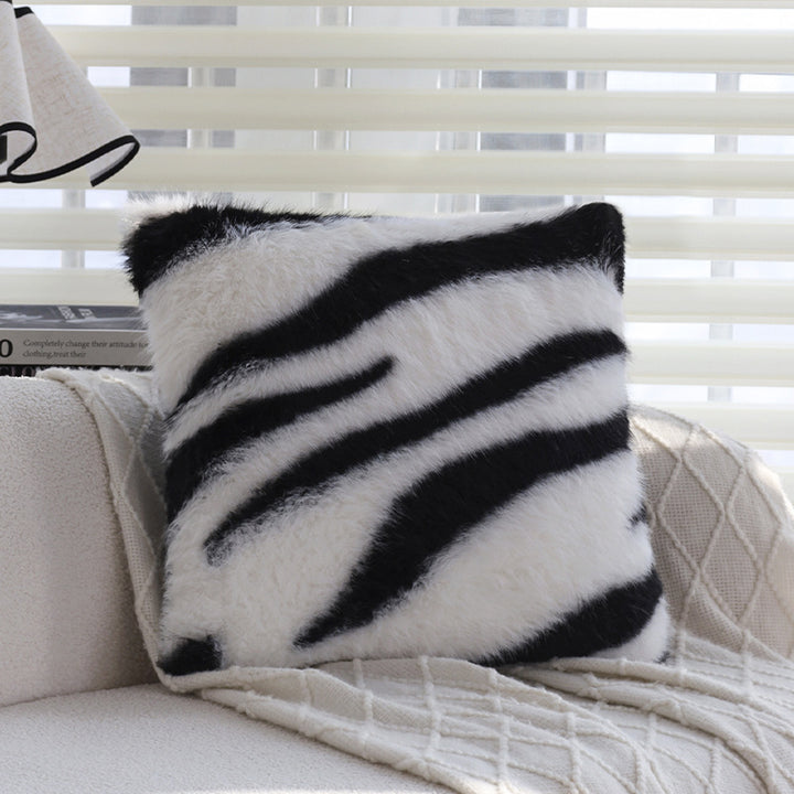 Faux fur decorative pillow with zebra print and extra soft pile Kalsten