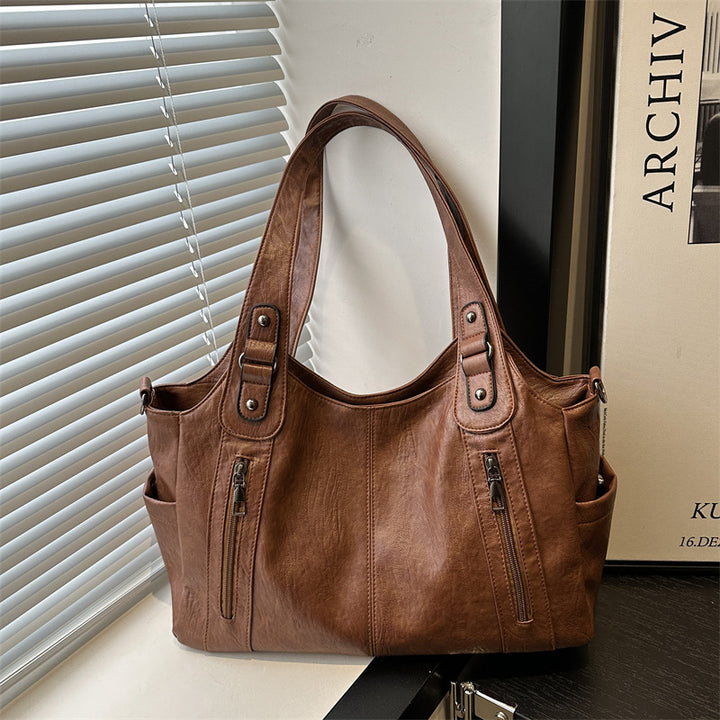 Functional Leather Shoulder Bag