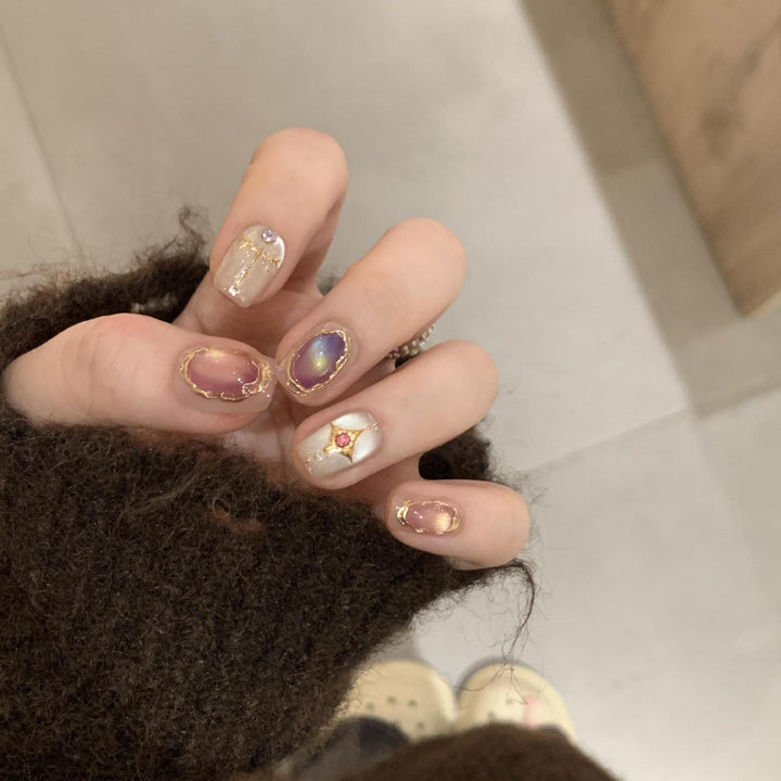 Elegant Artificial Nail Set with Glamorous Rhinestone and Glitter Details Kalsten