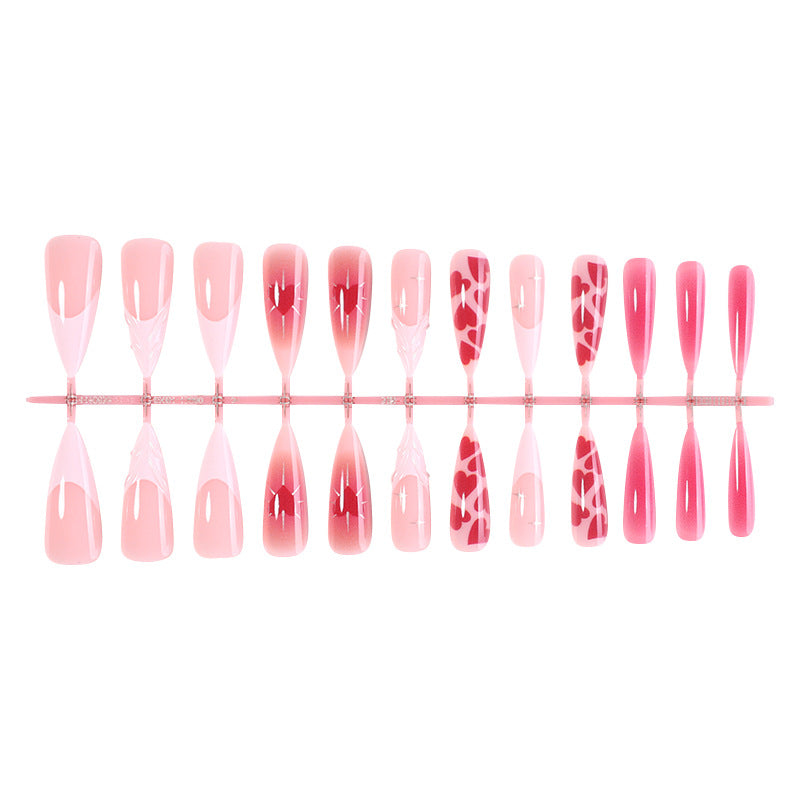 Artistic Press-On Nail Set with Gradient and Heart Patterns kalsten