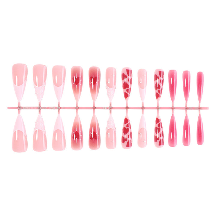 Artistic Press-On Nail Set with Gradient and Heart Patterns kalsten