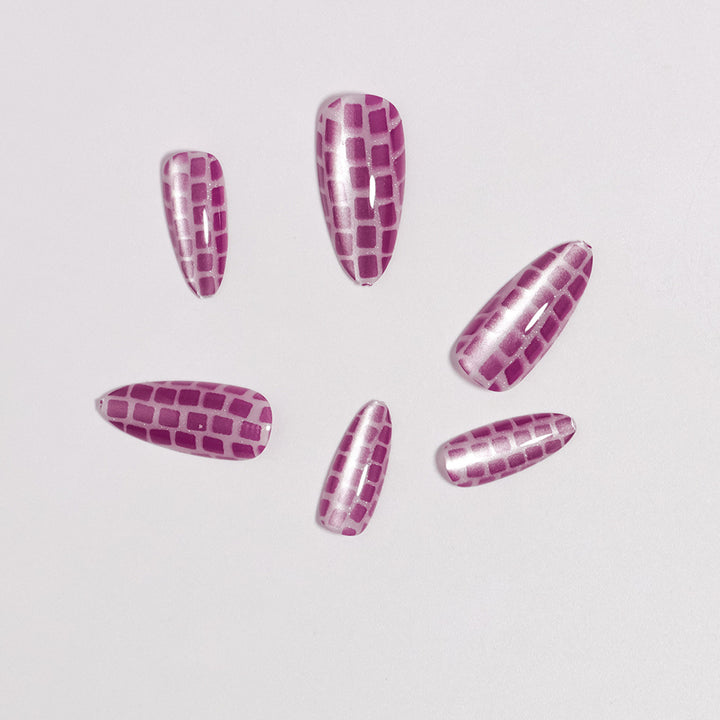 Glossy Stiletto Press-On Nails Set with Reflective Design Kalsten