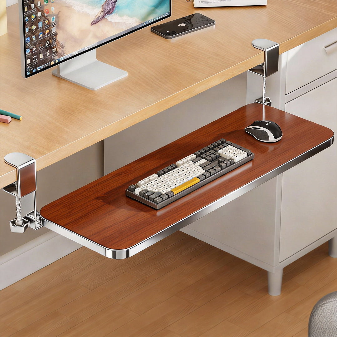 Clamp-Mounted Under-Desk Adjustable Bamboo Keyboard Tray