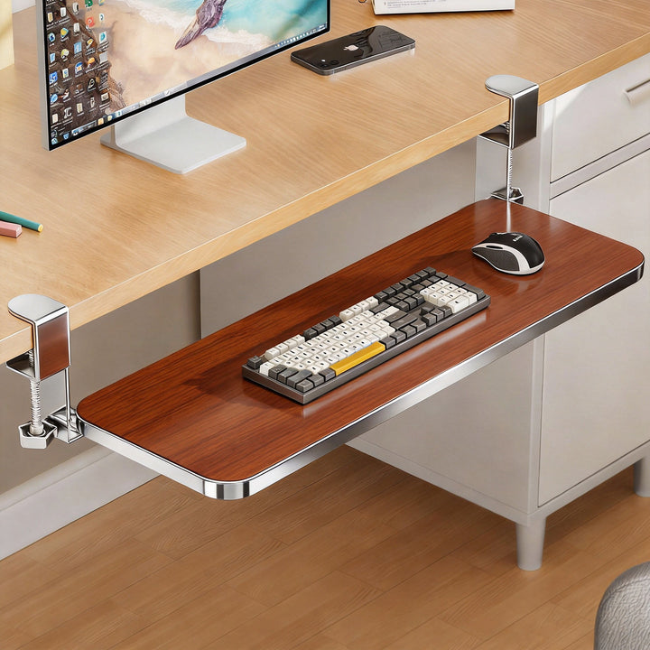 Clamp-Mounted Under-Desk Adjustable Bamboo Keyboard Tray