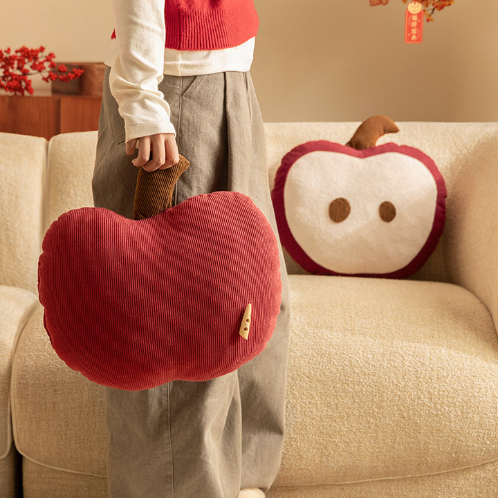 Decorative apple cuddle pillow made of plush and cord with stem Kalsten