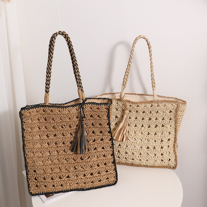 Handmade Macrame Tote Bag with Elegant Tassel Kalsten