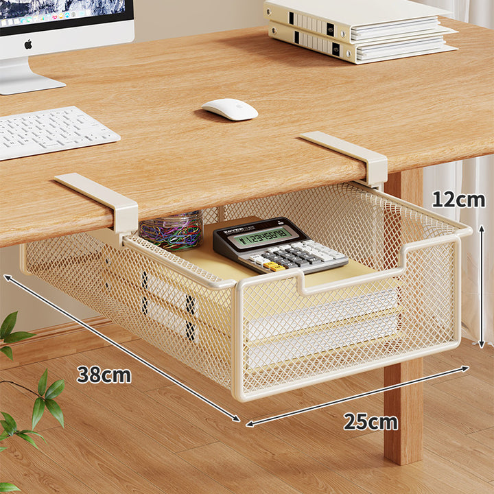Under-Table Slide-Out Mesh Organizer Drawer with Adjustable Overedge Brackets
