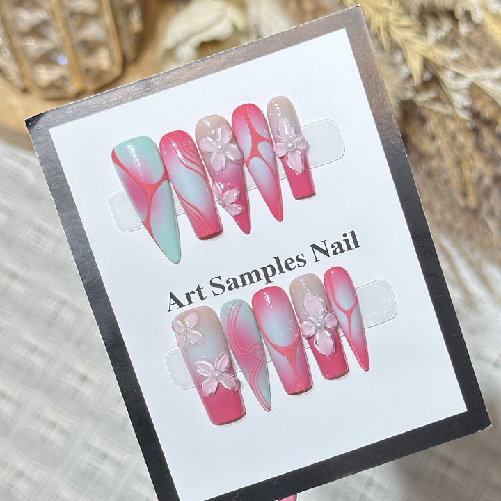 Decorative Stiletto Press-On Nails with Floral Designs Kalsten