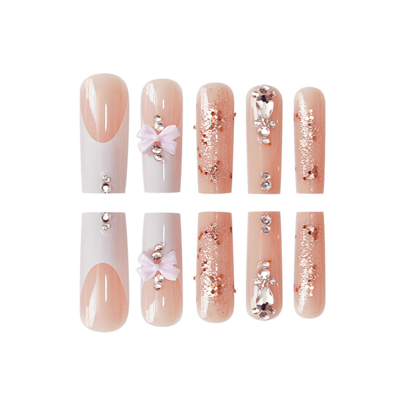 Artistic 3D Bow and Gemstone Press-On Nails Kalsten
