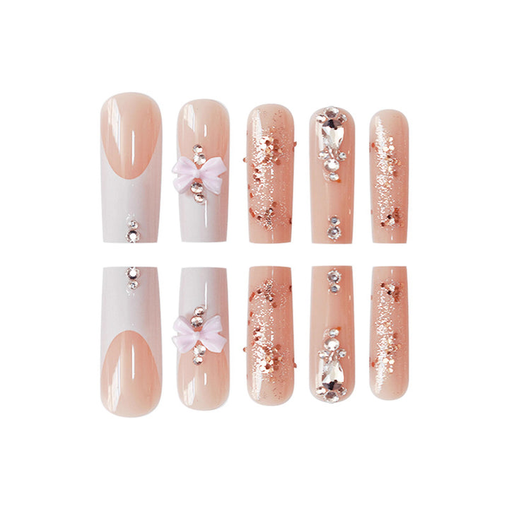 Artistic 3D Bow and Gemstone Press-On Nails Kalsten