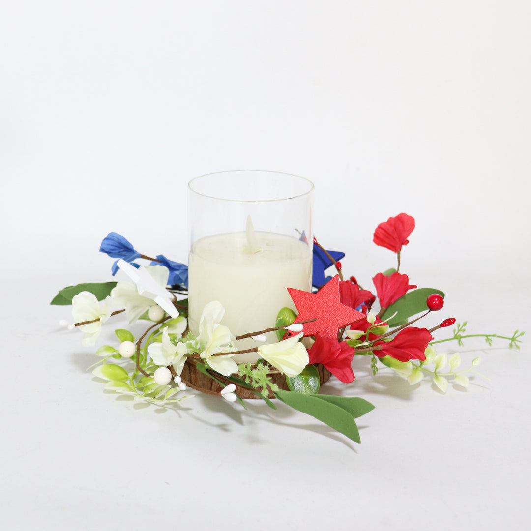 Unisex hand-crafted door wreath with wooden stars, artificial flowers, and flexible vine branch Kalsten