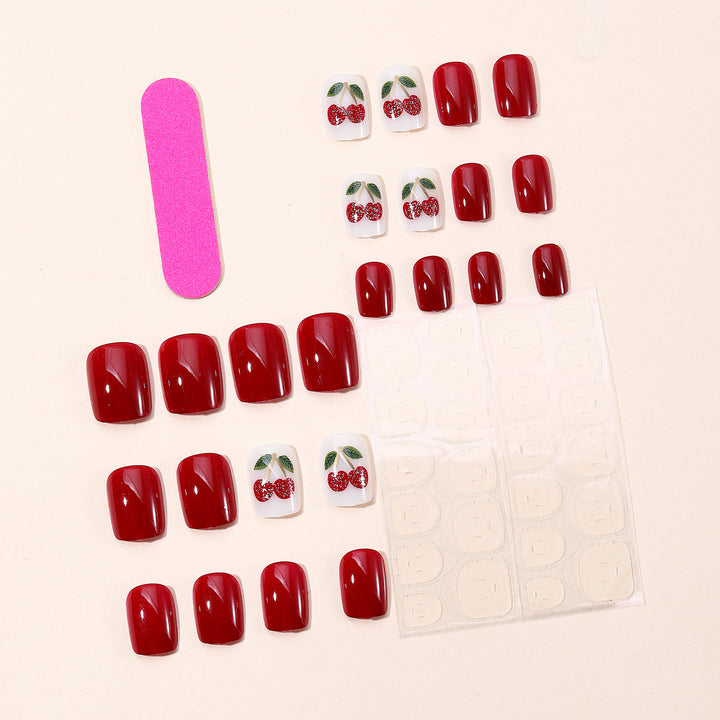 Artistic Cherry-Themed Nail Art Extensions Kalsten