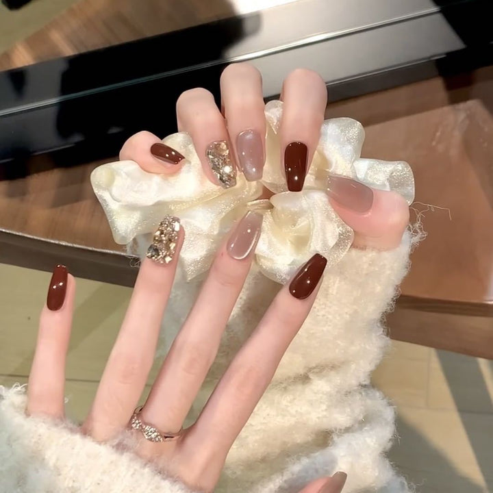 Elegant Gel Press-On Nail Art Set with Decorative Accents Kalsten