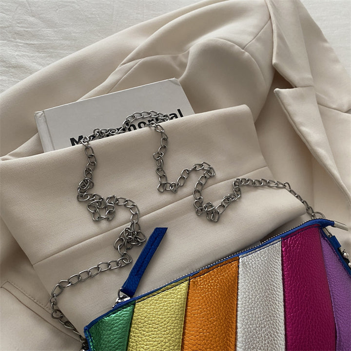 Colorful Metallic Striped Clutch Bag