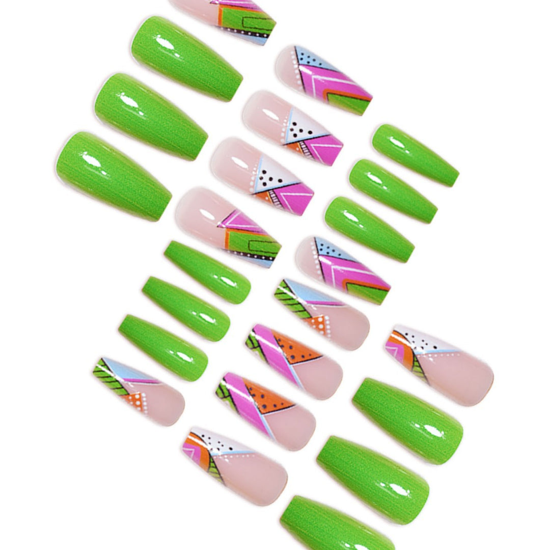 Artistic Neon Geometric Press-On Nail Art Extensions Kalsten
