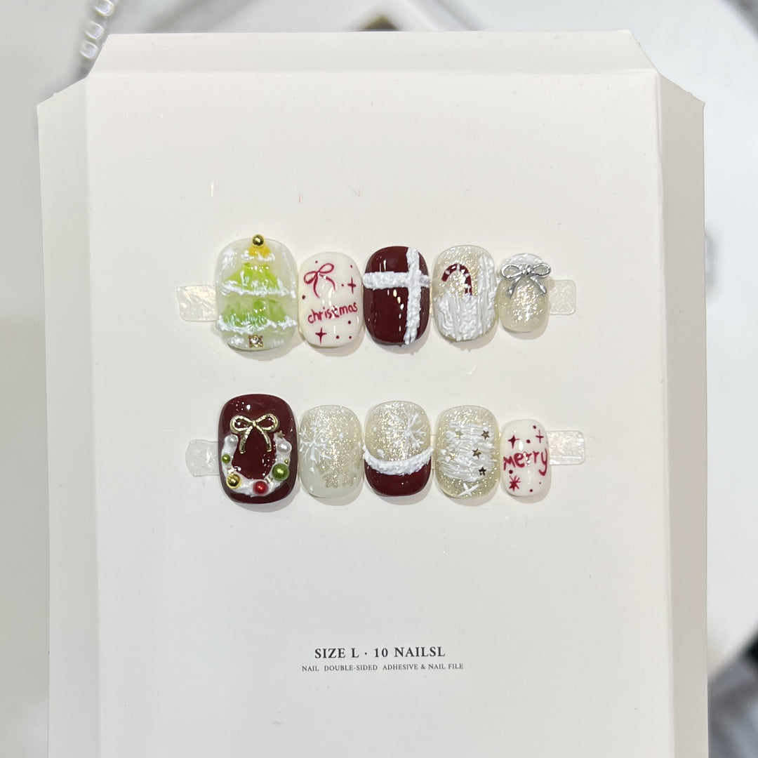 Festive Holiday-Themed Press-On Nail Art Set Kalsten