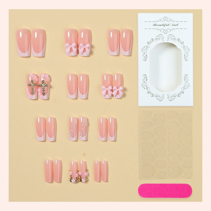 Artificial nail set with elegant bow and glitter elements Kalsten