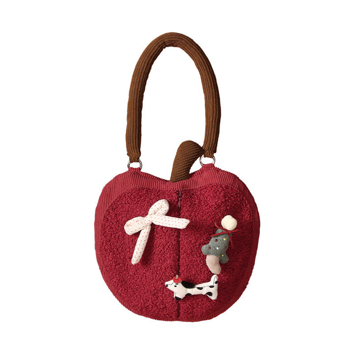 Cozy apple-shaped tissue dispenser crossbody bag with decorative appliqués Kalsten