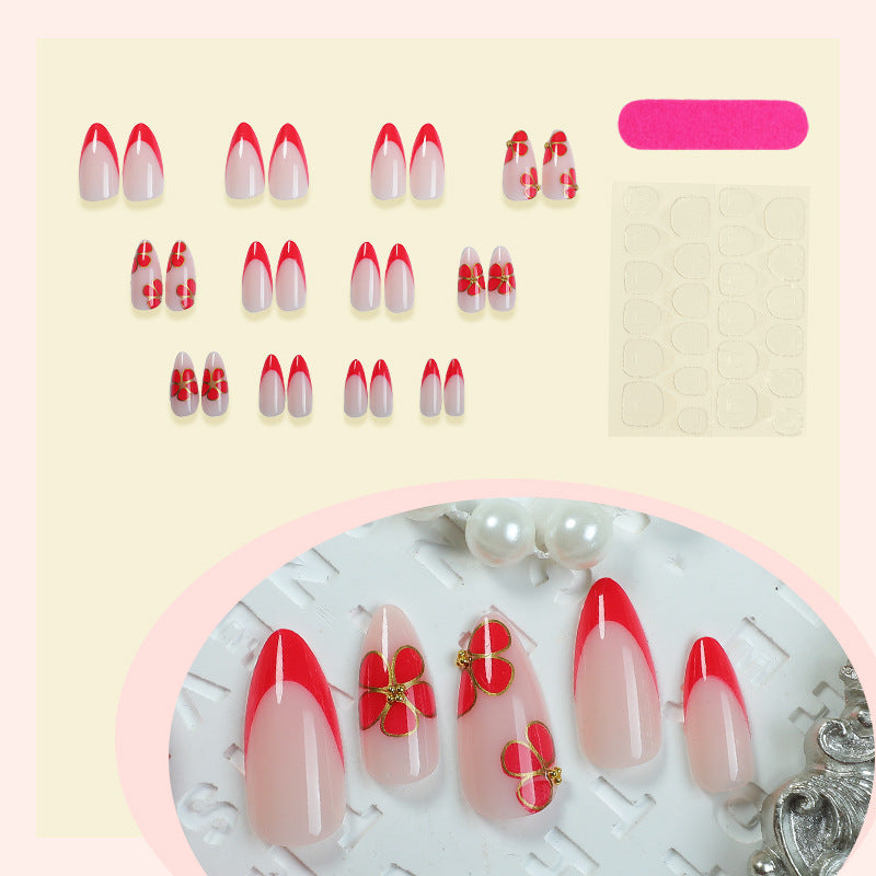 Artistic Press-On Nail Set with Floral and Ombre Design kalsten 1788496157