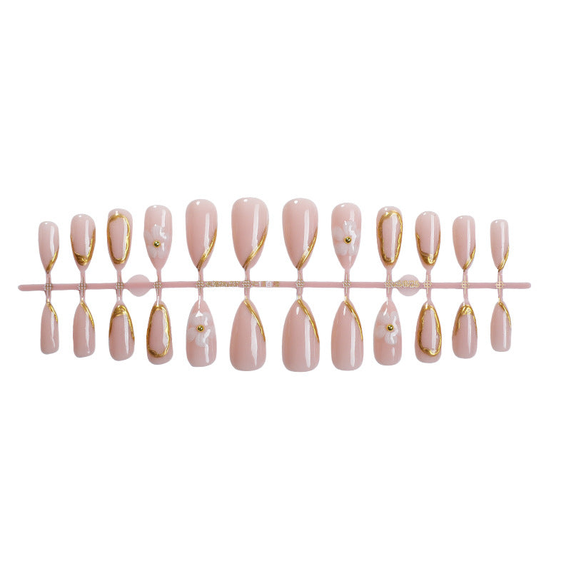 Luxurious Press-On Nail Art Set with Gold Accents Kalsten