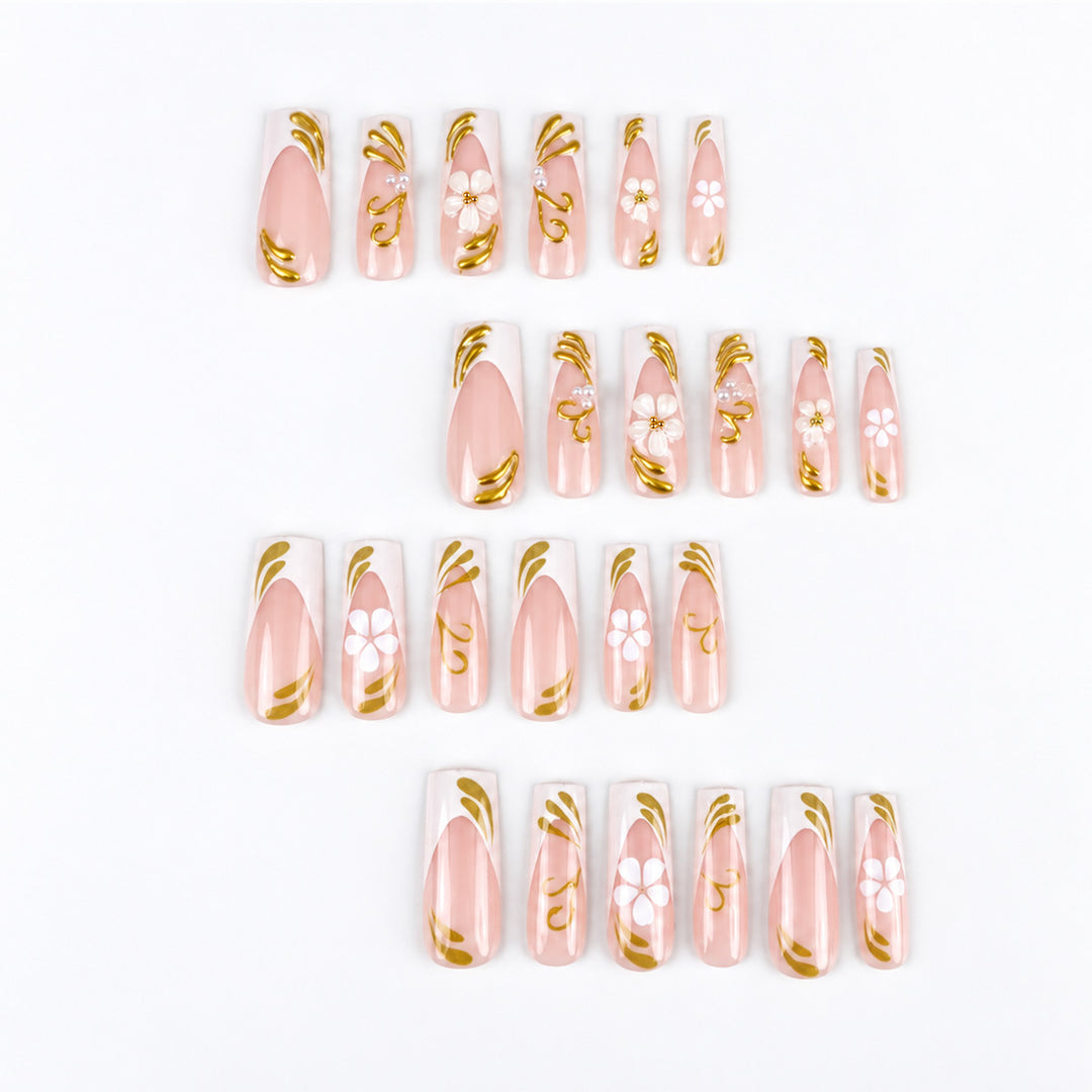 Elegant Flower Decorated Press-On Nails
