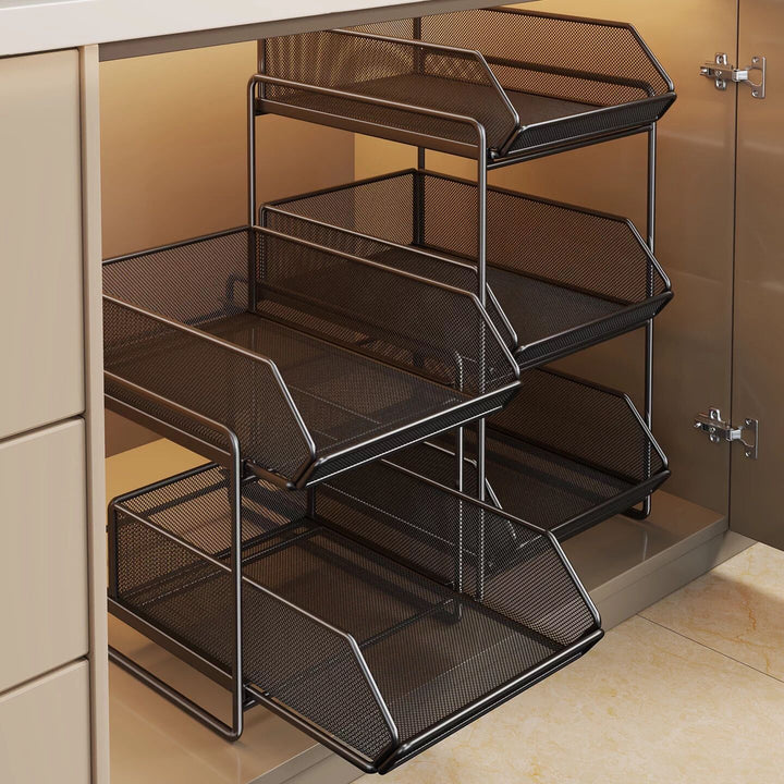 Double-Layer Metal Mesh Pull-Out Closet Organizer for Handbags and Folded Clothing