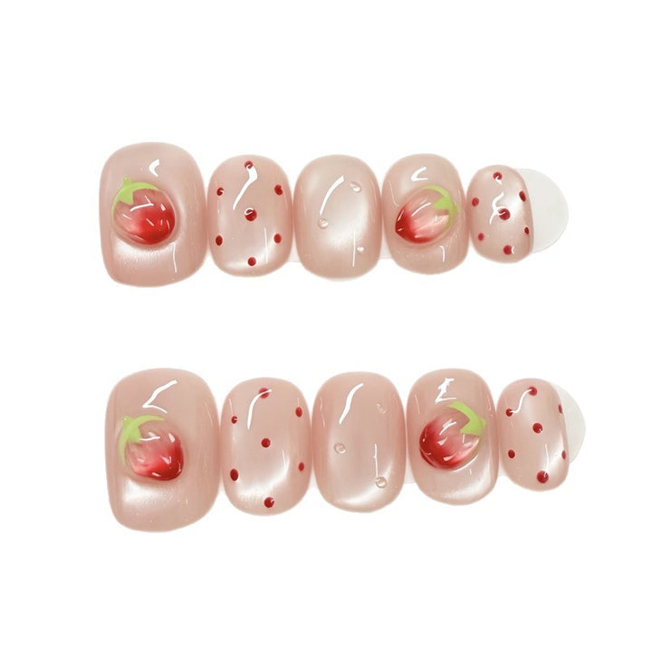 Artistic Press-On Nail Set with Strawberry Design Kalsten