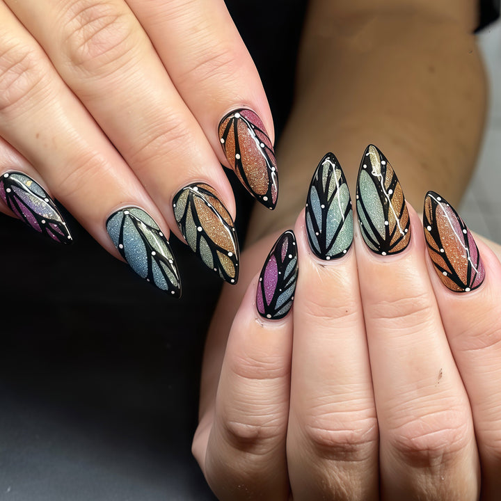 Artistic Stiletto Nail Art Set with Leaf Patterns Kalsten