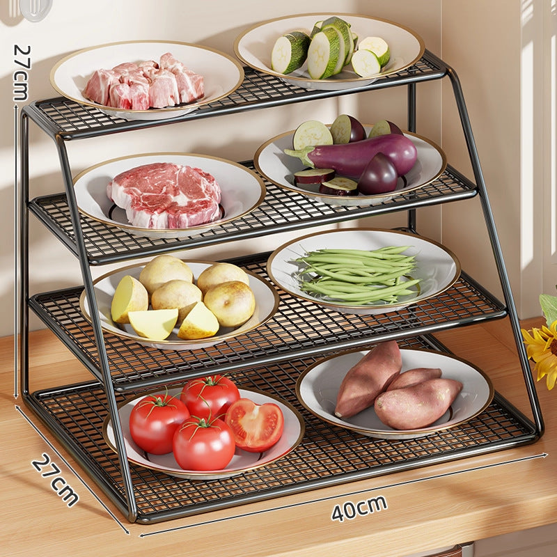 Four-Tier Mesh Kitchen Countertop Organizer Rack
