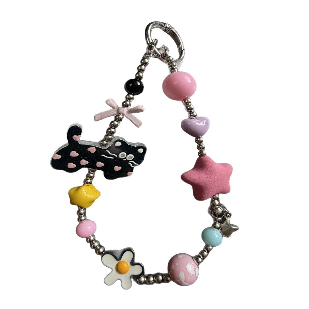 Playful Cat-Themed Beaded Keychain Kalsten