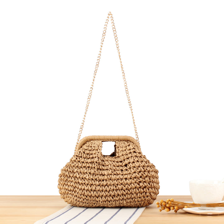 Shoulder bag made of hand-knotted natural material with elegant chain strap Kalsten